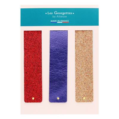Cuirs Manchette Rouge, Bleu & Beige Doré, 25 mm - Les Georgettes