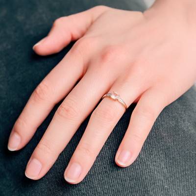 Bague Or Rose 375, Quartz Rose & Diamants 0,04 ct - Aurora