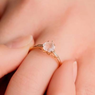 Bague Coeur Quartz Rose, Or Rose 375 & Diamants 0,06 ct - Aurora