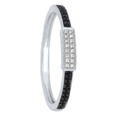White Gold & Black and White Diamond Ring - Kundan