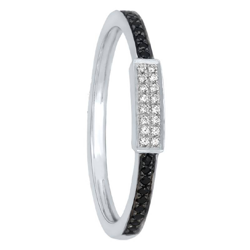 White Gold & Black and White Diamond Ring - Kundan