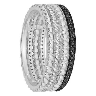 Bague Multiple Anneaux, Or Blanc 375 ou 750 & Diamants Noirs - Kundan