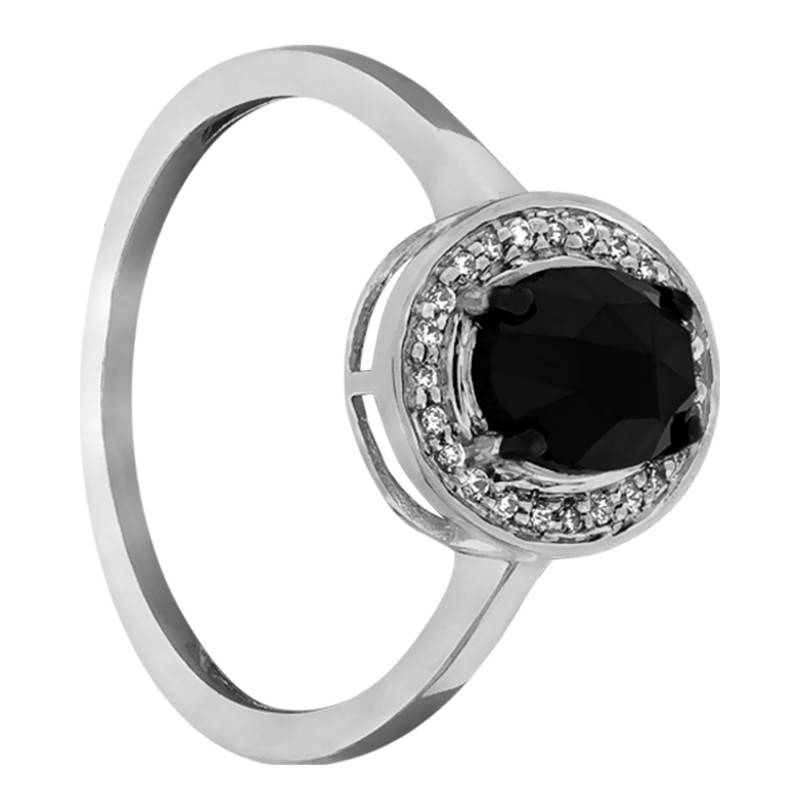750/1000 White Gold, Diamonds & Black Center Diamond 1 ct Ring - Kundan