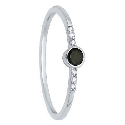 375 or 750 White Gold & Bezel-Set Black Diamond Accompanied Ring - Kundan