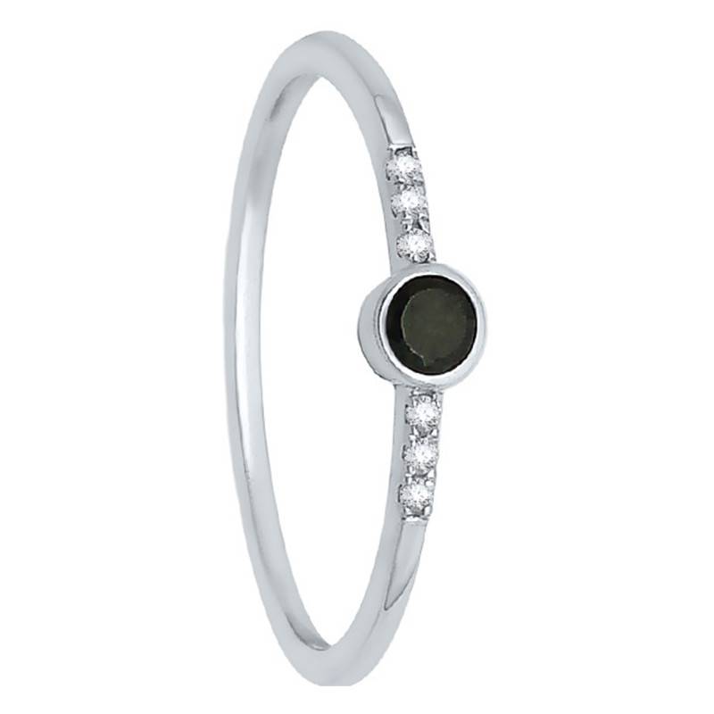 375 or 750 White Gold & Bezel-Set Black Diamond Accompanied Ring - Kundan
