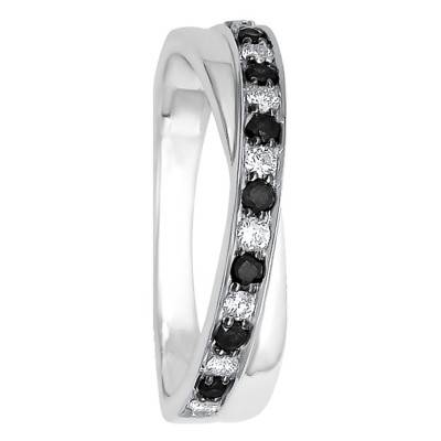 Interlaced White Gold & Black Diamond Wedding Ring - Kundan
