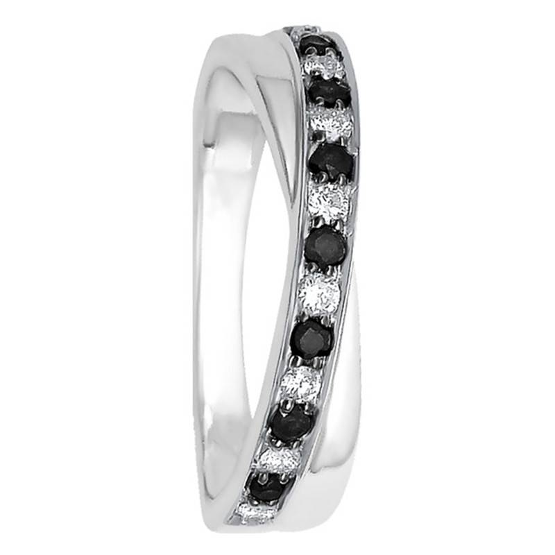 Interlaced White Gold & Black Diamond Wedding Ring - Kundan