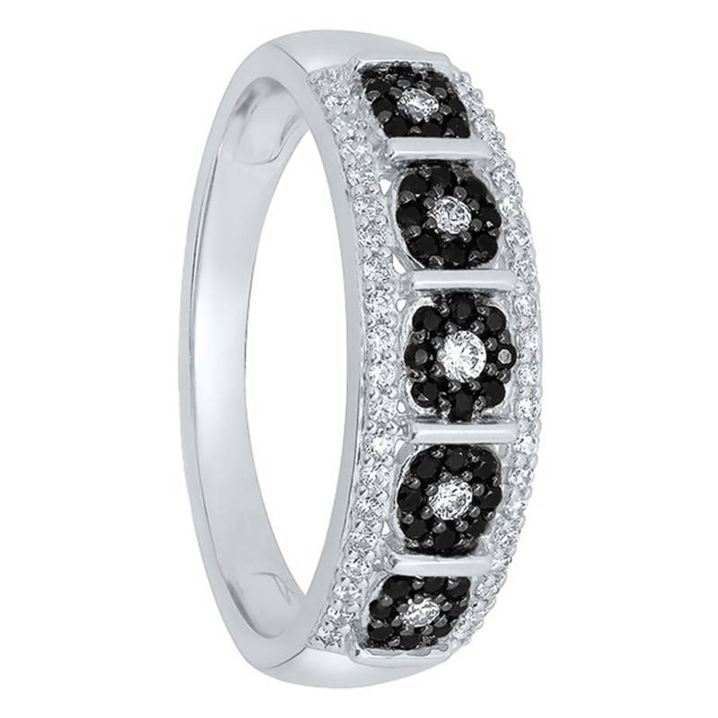 375 or 750 White Gold Black and White Diamond Flower Effect Ring - Kundan
