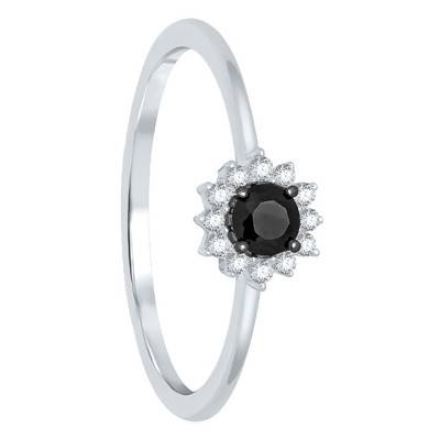 "Marguerite Flower 375/1000 or 750/1000 White Gold, Black and White Diamond Ring" - Kundan