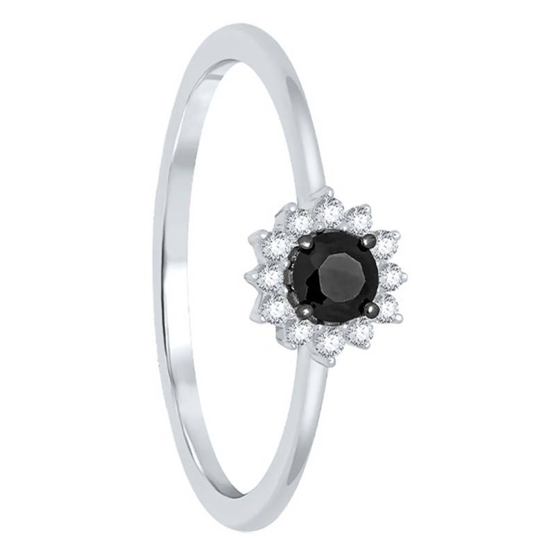 "Marguerite Flower 375/1000 or 750/1000 White Gold, Black and White Diamond Ring" - Kundan