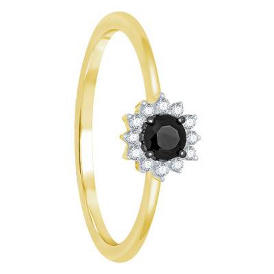 Yellow Gold 375 or 750 Black and White Diamond Daisy Flower Ring - Kundan
