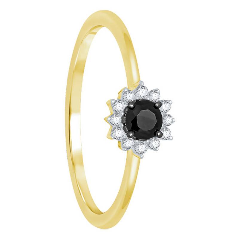 Yellow Gold 375 or 750 Black and White Diamond Daisy Flower Ring - Kundan