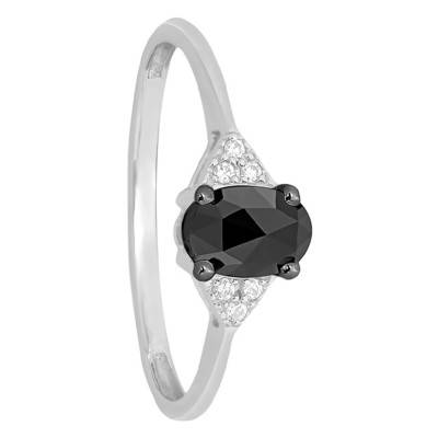Bague Fine, Or Blanc 375 ou 750 & Diamant noir ovale - Kundan