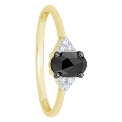Bague Fine, Or jaune & Diamant noir ovale - Kundan