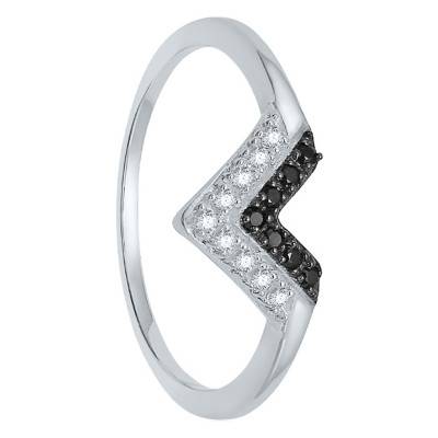 Bague Or blanc triangle, Diamants noirs et blancs - Kundan