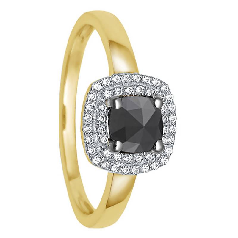 Yellow Gold Black Diamond & White Diamond Halo Ring - Kundan