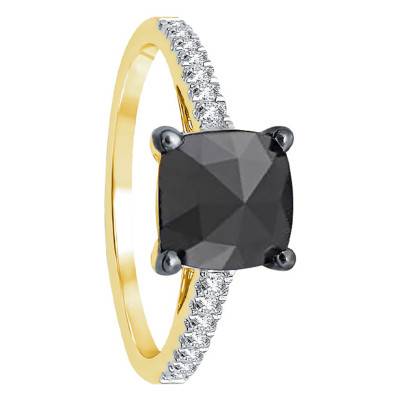 Bague Or jaune & Diamant noir - Kundan