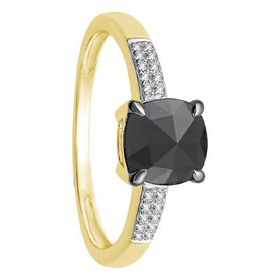 Bague diamant noir & or jaune - Kundan
