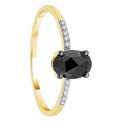 Bague fine accompagnée or jaune & diamant noir - Kundan