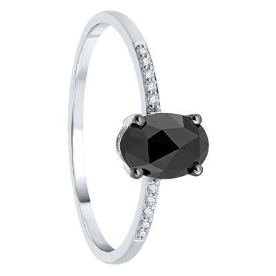 Bague fine accompagnée or blanc & diamant noir - Kundan