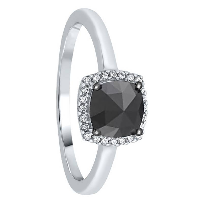 White Gold Black Cushion Diamond Halo Ring - Kundan