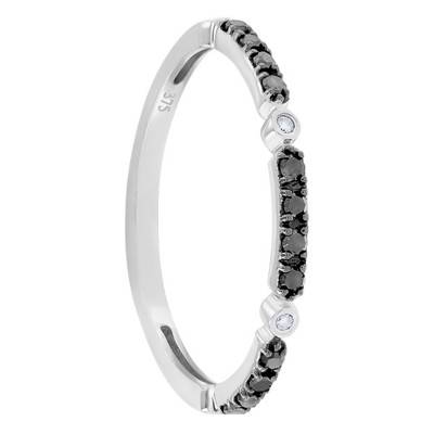 Ladakh Ring in 375/1000 White Gold & Black Diamonds - Kundan