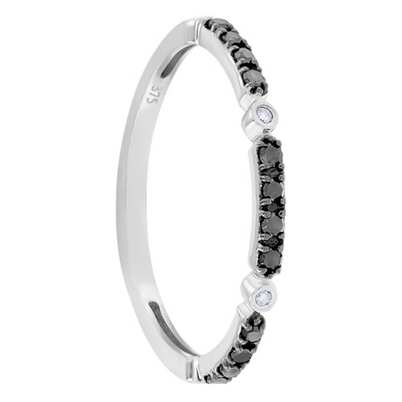 Ladakh Ring in 375/1000 White Gold & Black Diamonds - Kundan