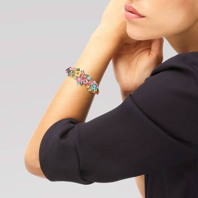 925 Silver, Multicolored Enamel & Cubic Zirconia Madeira Bangle Bracelet - Una Storia