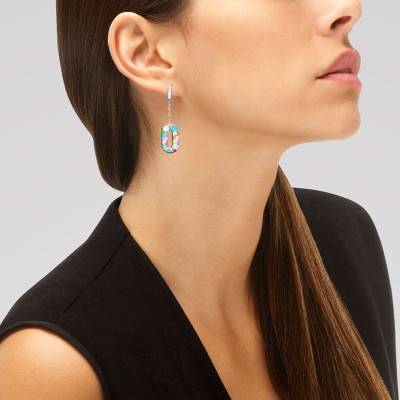 925 Silver, White Zirconium Oxides & Multicolor Enamel Capri Drop Earrings - Una Storia
