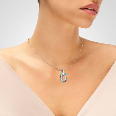 Pendentif Capri en Argent 925, Émail Multicolore & Zircones Blanches - Una Storia