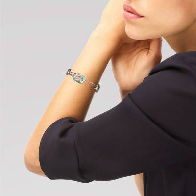 925 Silver, Multicolored Enamel & White Cubic Zirconia Capri Bracelet, 16 cm to 19 cm - Una Storia