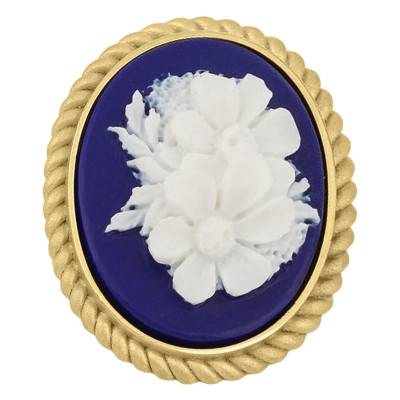 Blue White Flower Gold-Tone Cameo Brooch - Emanessence
