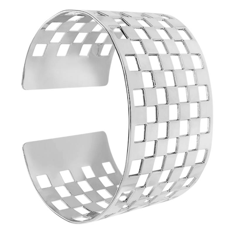 925 Silver Checkerboard Cuff Bracelet, 62 mm Diameter - L'Avare by Olivier Lafond