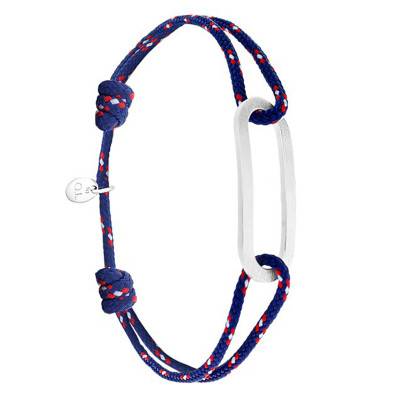 Bracelet figaro navy & argent brossé, Largeur 2,00 mm - L'Avare by Olivier Lafond