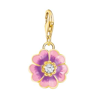 Yellow Gold-Plated Enamel & White Cubic Zirconia As We Visit Flower Charm Pendant - 2208-565-7 - Thomas Sabo