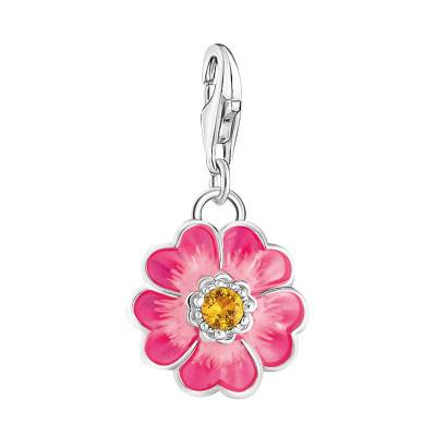 925 Silver Pink Enamel & Orange Cubic Zirconia As We Visit Flower Charm Pendant - 2208-496-7 - Thomas Sabo