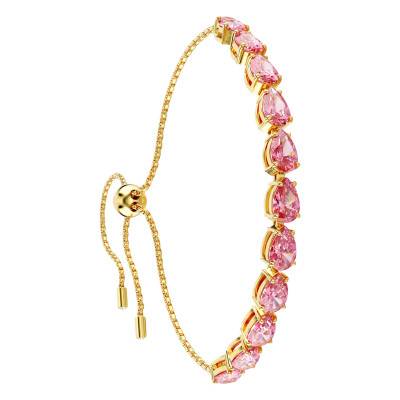 Gold-Tone Metal & Pink Crystal Adjustable Bracelet 24 cm - Matrix 5707187 - Swarovski