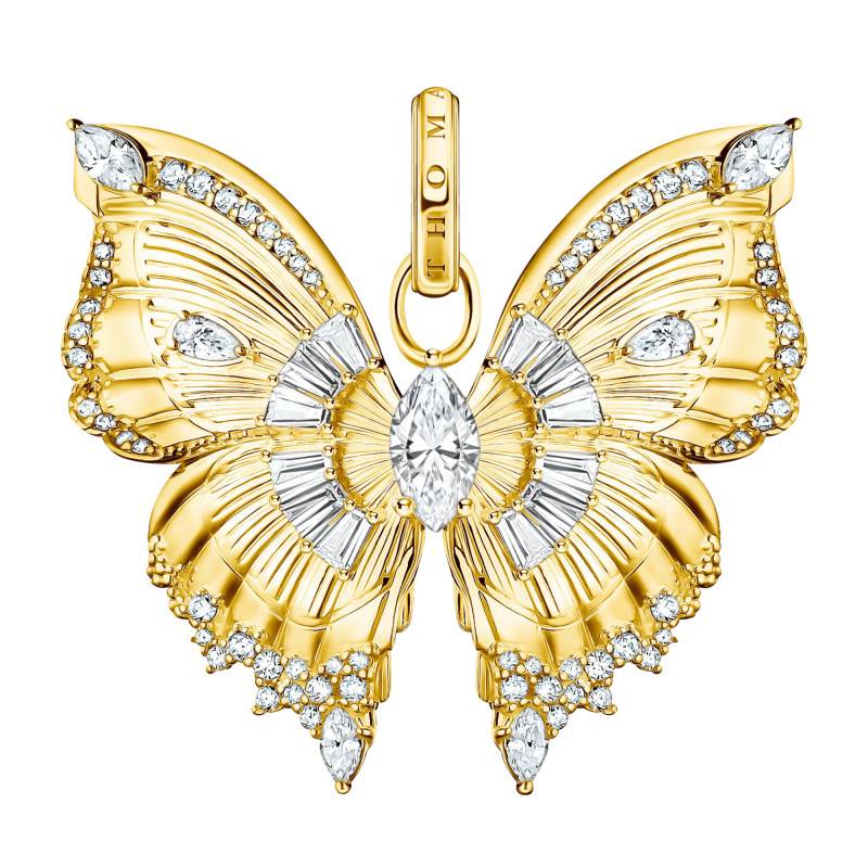 Yellow Gold-Plated Butterfly Paradise Butterfly Pendant & White Zirconia - PE984-414-14 - Thomas Sabo