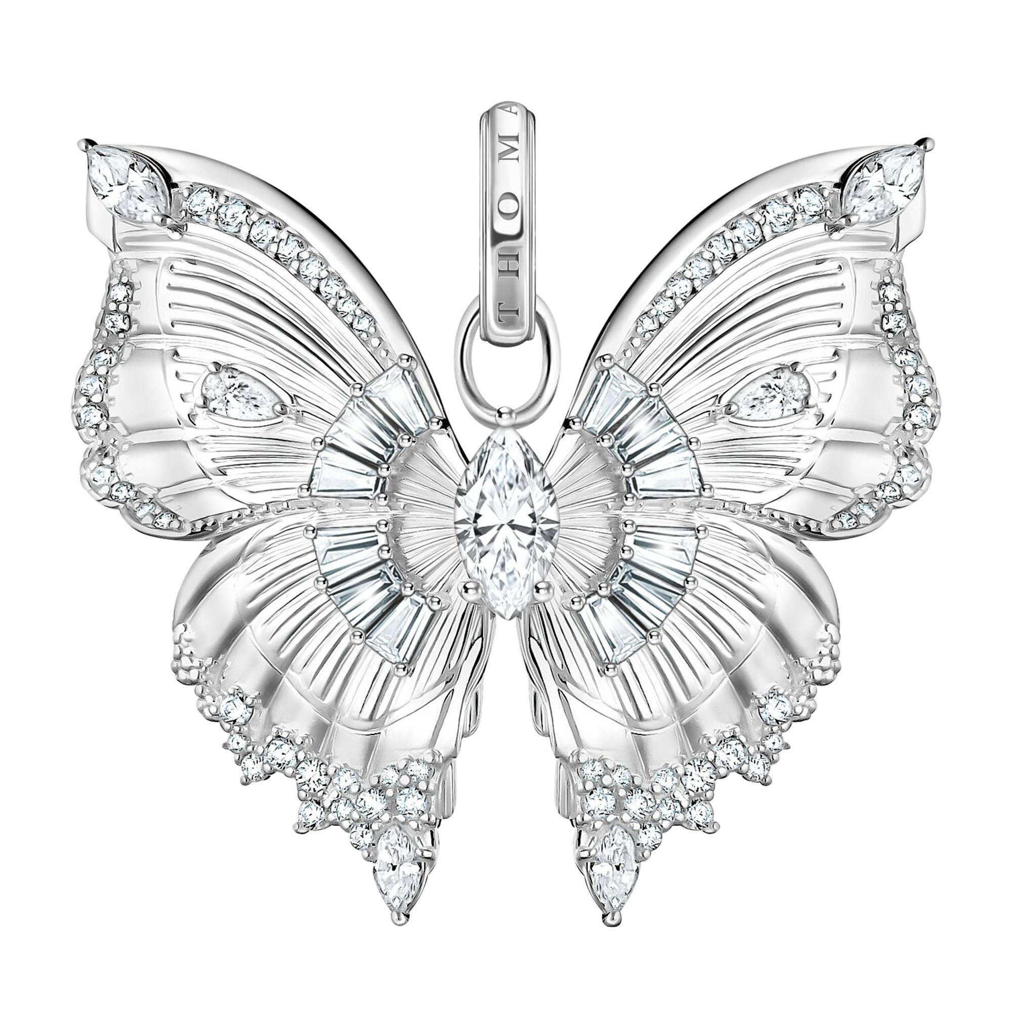 Pendentif Papillon En Jade Blanc Translucide - Bijou Fantaisie, Neuf Sans Emballage