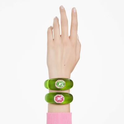 Manchettes Dulcis Métal Doré, Résine Verte & Cristaux Multicolores, Longueurs 16 à 17,50 cm - 5723511 - Swarovski