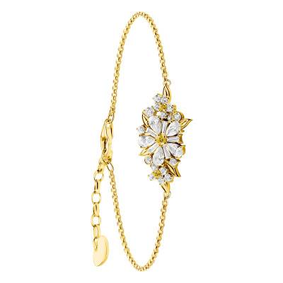 Yellow Gold-Plated Lovely Daisy Flower Bracelet & Bicolor Zirconia, Adjustable Length 16 cm to 19 cm - A2201-414- - Thomas Sabo