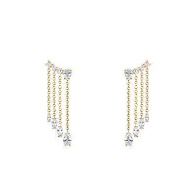 Yellow Gold-Plated 925 Sterling Silver & White Cubic Zirconia Cascade Chain Drop Earrings - H2325-414-14 - Thomas Sabo