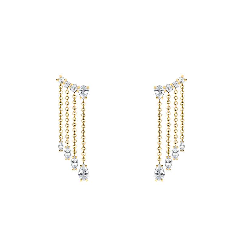 Yellow Gold-Plated 925 Sterling Silver & White Cubic Zirconia Cascade Chain Drop Earrings - H2325-414-14 - Thomas Sabo