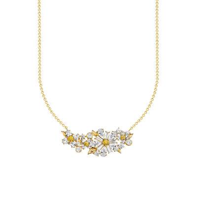 Yellow Gold-Plated & Bicolor Cubic Zirconia Lovely Daisy Flower Necklace, Length 40 cm to 45 cm - KE2085-414-4 - Thomas Sabo