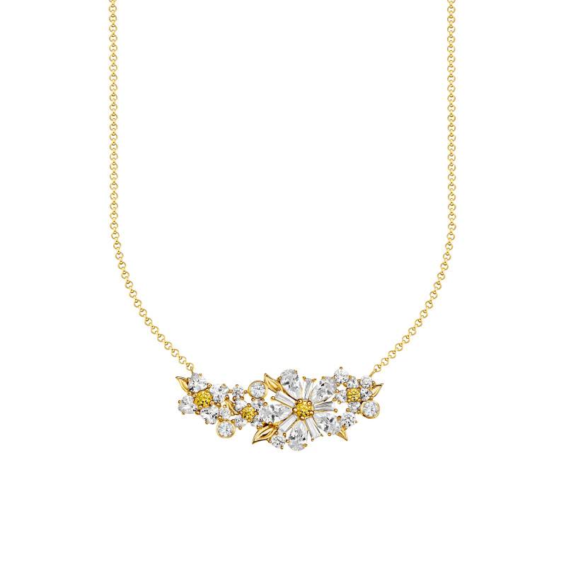 Yellow Gold-Plated & Bicolor Cubic Zirconia Lovely Daisy Flower Necklace, Length 40 cm to 45 cm - KE2085-414-4 - Thomas Sabo