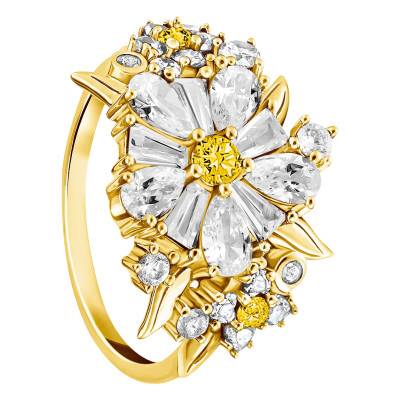 Yellow Gold-Plated & Bicolor Cubic Zirconia Lovely Daisy Flower Ring - TR2335-414-4 - Thomas Sabo