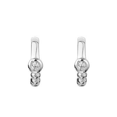 Silver & Diamond Indécise Huggie Earrings, 8 mm Diameter - La Garçonne Diamant