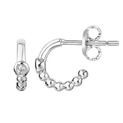 Silver & Diamond Indécise Huggie Earrings, 8 mm Diameter - La Garçonne Diamant