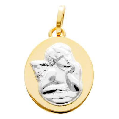 375/1000 2-Tone Gold Oval Pensive Angel Medal - Vandona