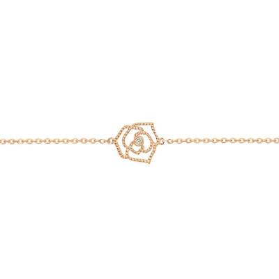 Bracelet Rose Perlée, Plaqué Or Jaune et Diamant 0.015 ct,16 à 19 cm - La Garçonne Diamant